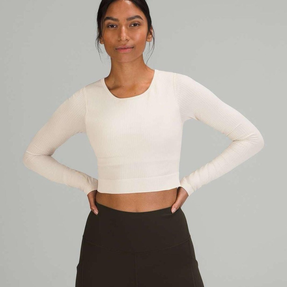 lululemon ebb to street crop long sleeve in opal size 6